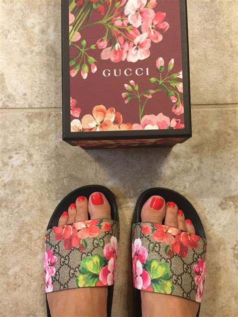 fake gucci flower slides|gucci floral slides women.